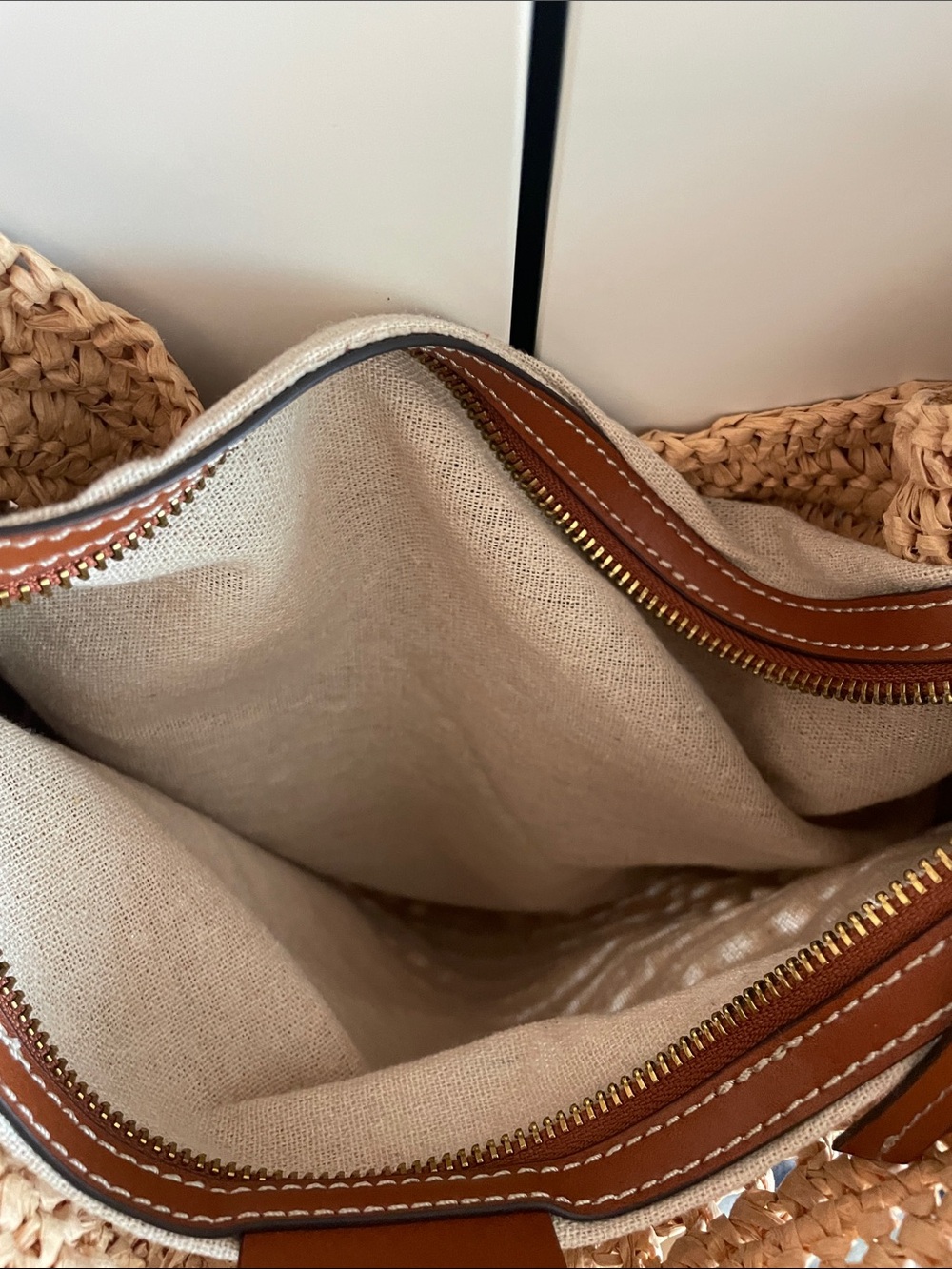 Mango Woven Straw Hobo Bag with Brown Leather Trim CB CB - Picture 5 of 14